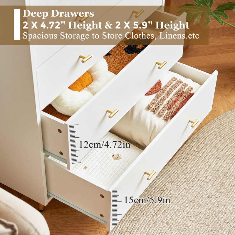 Rebrilliant 5 Drawer Closet Island With Drawers Glass Top & Wardrobe ...